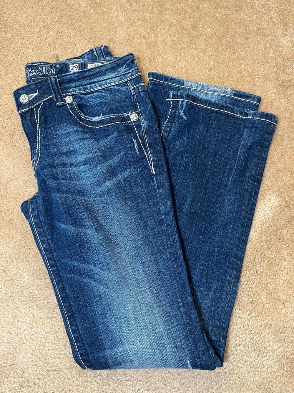 Miss Me Womens Bootcut Jeans Size 29 Dark Wash Floral Rhinestone Pockets JP5363B